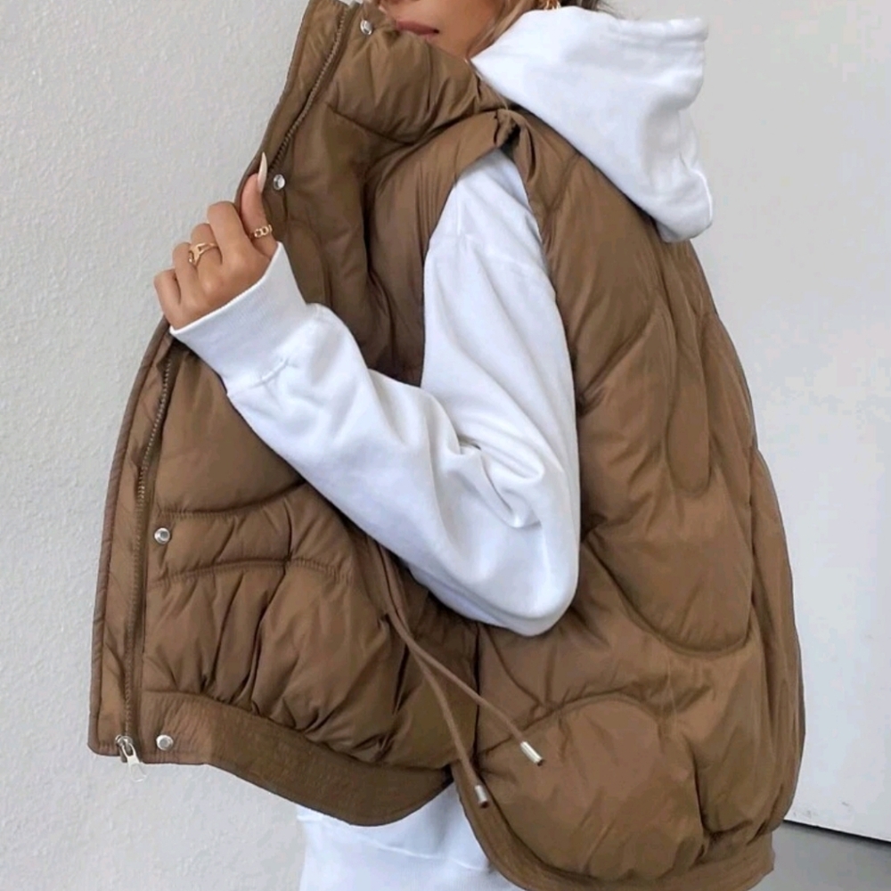 Women's Wind Resistant High Collar Drawstring Short Vest Jacket - Picture 4 of 4